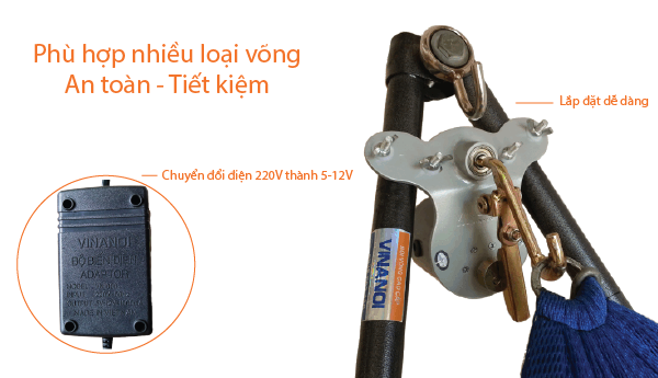 Máy đưa võng Vinanoi tiêu tốn rất ít điện năng