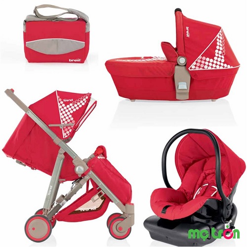 Hình ảnh sản phẩm Bộ xe đẩy em bé tiện dụng Brevi Crytal 3 trong 1 BRE719-233 màu đỏ