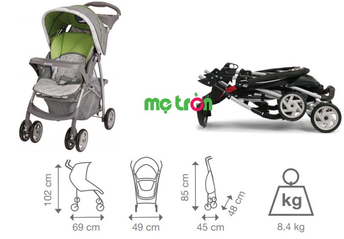 Xe đẩy được thiết kế gọn nhẹ, phù hợp với những gia đình thường xuyên đi chơi xa, đi du lịch