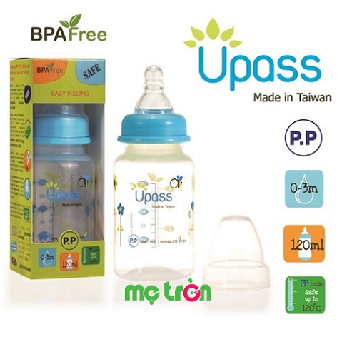 Bình sữa Upass 120ml cổ thường không BPA UP06401CC màu xanh dương