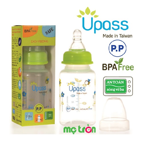 Bình sữa Upass 120ml cổ thường không BPA UP06401CC màu xanh lá