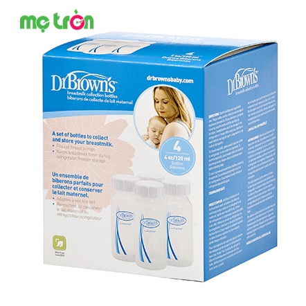 Hộp sản phẩm bộ 04 bình trữ sữa cổ thường Dr Brown's 120ml 