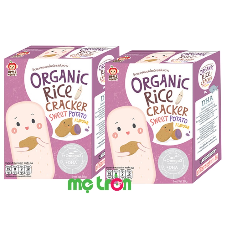 Bánh gạo organic Apple Monkey bổ sung Omega 3 & DHA vị khoai lang