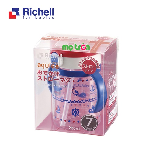 Cốc ống hút 200ml Richell RC41023 gồm 4 màu xanh hải quân, hồng, đỏ, xanh lá