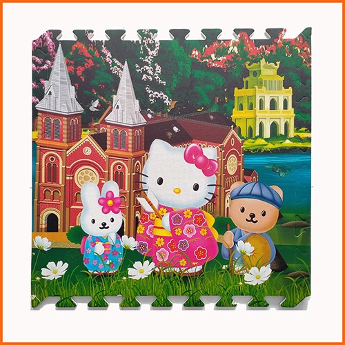 Thảm xốp cho bé Hello Kitty (60x60x1cm) - Bộ 4 tấm -Hình ảnh dễ thương- An toàn cho bé