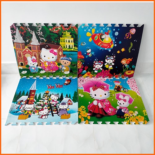 Thảm xốp cho bé Hello Kitty (60x60x1cm) - Bộ 4 tấm -Hình ảnh dễ thương- An toàn cho bé