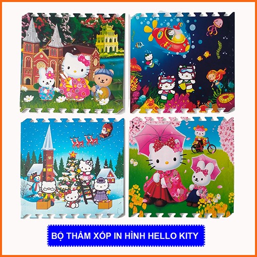 Thảm xốp cho bé Hello Kitty (60x60x1cm) - Bộ 4 tấm -Hình ảnh dễ thương- An toàn cho bé