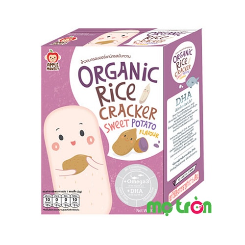 Bánh ăn dặm organic Apple Monkey vị khoai lang giúp bổ sung Omega 3 & DHA, có thể dùng cho bé tập nhai, nuốt và phát triển răng, bổ sung Omega 3 và DHA để bé phát triển não bộ giúp bé thông minh hơn.