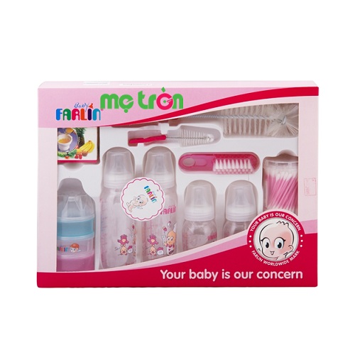 Bộ quà tặng bình sữa Farlin GFN10 10 món tiện lợi và dễ thương cho bé gồm 10 món đồ cần thiết cho bé yêu như bình sữa, dụng cụ chà rửa bình sữa, hộp ngoáy tai...Tất cả các sản phẩm đều được làm từ chất liệu nhựa cao cấp, hoàn toàn không chứa BPA gây hại cho sức khỏe của bé. Đây chắc chắn là món quà hữu ích mà mẹ dành cho bé đấy.