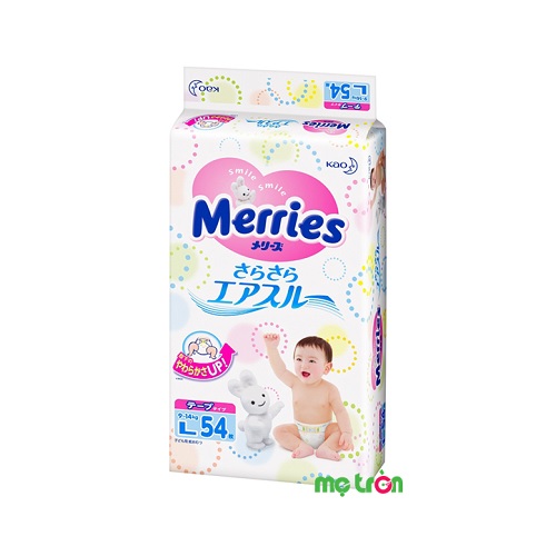 Tã dán Merries size L (54 miếng) cho bé 9-14kg siêu thông thoáng