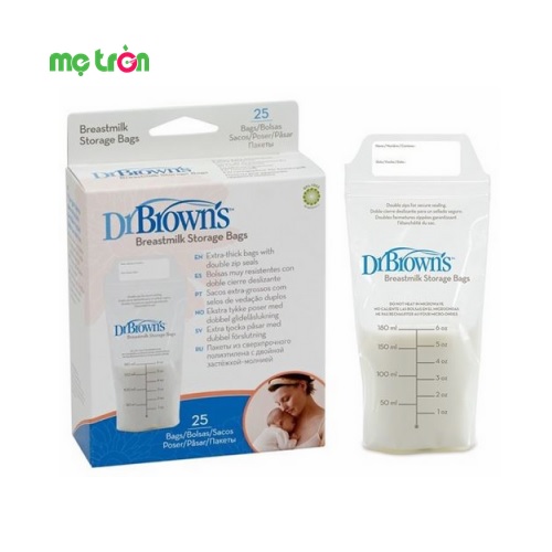 Hộp 25 túi trữ sữa Dr Brown's 180ml cao cấp là vật dụng cần thiết hỗ trợ đắt lực cho các bà mẹ đang trong giai đoạn nuôi con. Sản phẩm được làm từ chất liệu an toàn, không BPA, đảm bảo cung cấp đầy đủ  lượng sữa mẹ giàu dinh dưỡng cho bé trong suốt 24/24 giờ. 