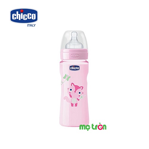 Bình sữa Welbeing Silicon dòng chảy thường hình mèo hồng 250ml Chicco 114860