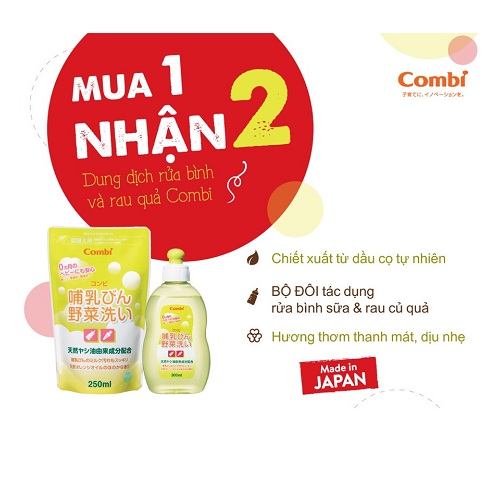 Túi dung dịch rửa bình sữa và rau quả từ dầu cọ Combi 250ml