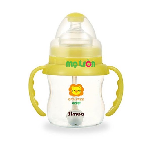 Bình sữa Simba hồ lô cổ rộng nhựa PES 150ml S6887 với tay cầm tự động tiện lợi