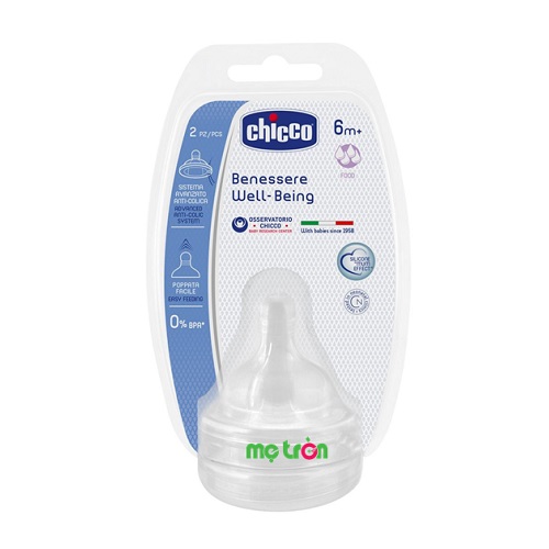 Hai núm ty silicon chống đầy hơi ăn đặc 6M+ Chicco 114862