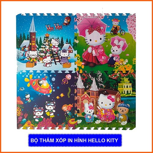 Thảm xốp cho bé Hello Kitty (60x60x1cm) - Bộ 4 tấm -Hình ảnh dễ thương- An toàn cho bé