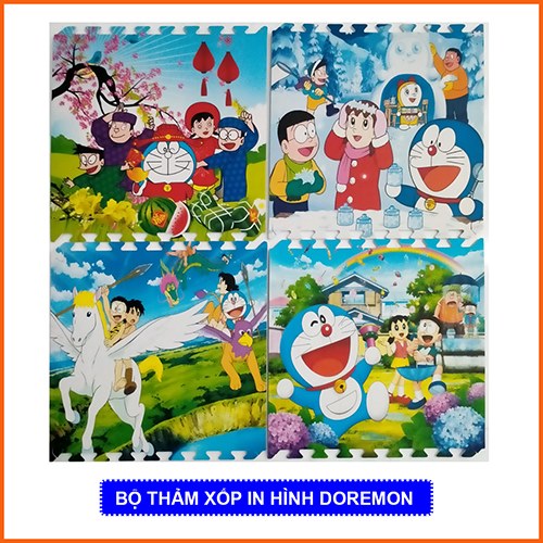 Thảm xốp cho bé hình Doremon (60x60x1cm) - Bộ 4 tấm -Hình ảnh dễ thương- An toàn cho bé