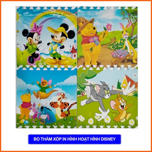 Thảm xốp cho bé hoạt hình Disney (60x60x1cm) - Bộ 4 tấm -Hình ảnh dễ thương- An toàn cho bé